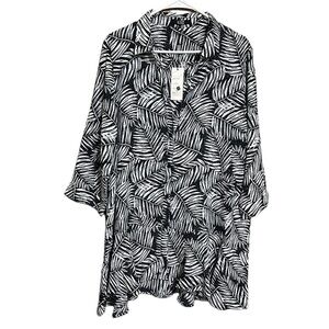 Lior Paris Womens Donna Tunic Top Navy White Sheer Tiered Button Front XL NWT